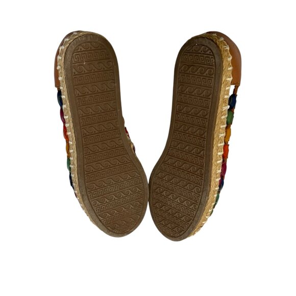 Maya Espadrille Women 6-6.5 Brown Mexican Huarache Leather Flat Rainbow Festival - Picture 10 of 10